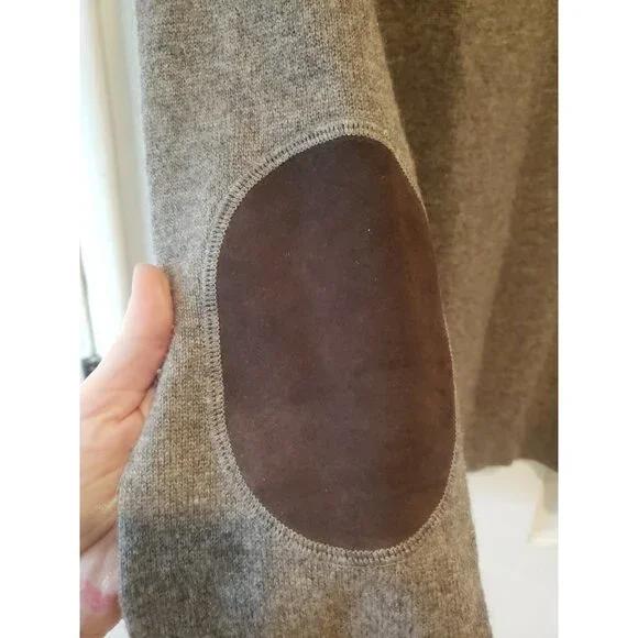 Bloomingdales Cashmere Sweater Pullover Mens Gray Suede Elbow Patches M Academia - Picture 6 of 7